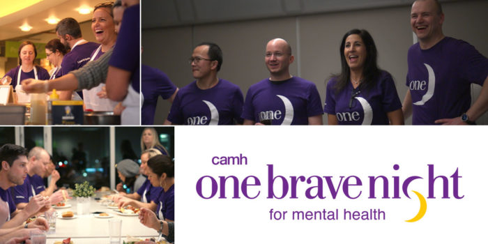 A photo collage of PointClickCare staff taking part in the camh one brave night challenges