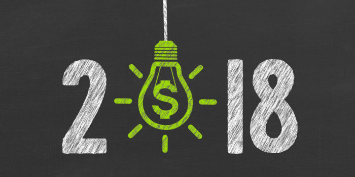 An illustration of 2018 where the 0 is a lightbulb to depict 5 resolutions for Senior Living communities in the New Year