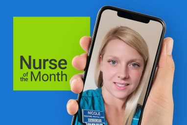 Smartphone device on a video call with the November 2020 nurse of the month