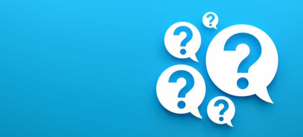 5 question marks in circular chat boxes of various sizes with a blue background