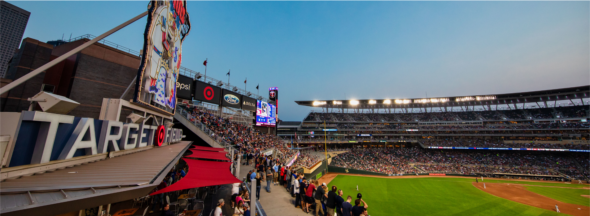 Target Field stadium with fans in the stand during a baseball game