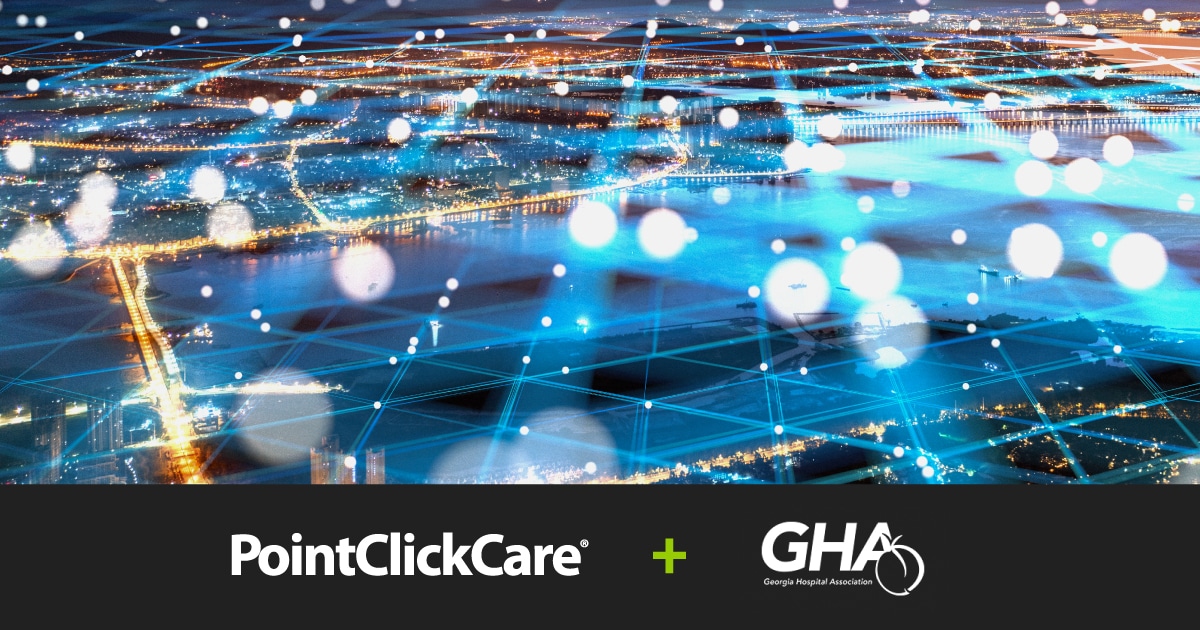 PointClickCare + Georgia Hospital Association (GHA) press release banner including an aerial view of a city